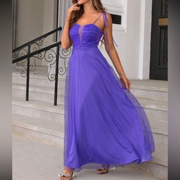 Luxe mesh overlay party formal evening prom bridesmaids dress - Picture 10 of 11